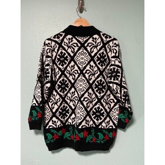 Vintage Unisex Sweater Exchange Black and White Mistletoe Pattern Sweater Small - Picture 2 of 11